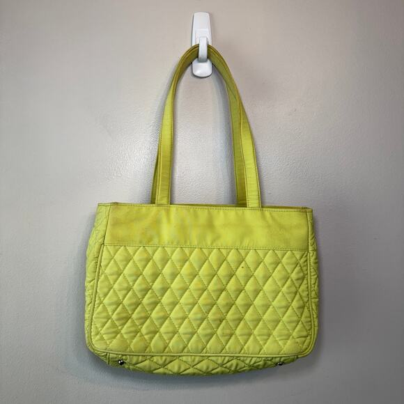 Vera Bradley Lime Green Quilted Microfiber Shoulder Bag Purse with Toggle - Picture 11 of 13